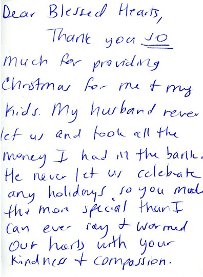Handwritten thank-you note 1 from a family HOPEmatch served
