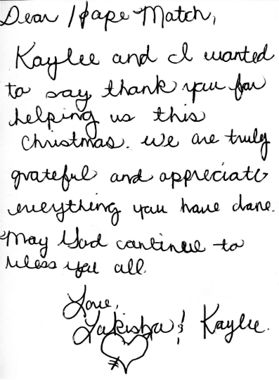 Handwritten thank-you note 2 from a family HOPEmatch served